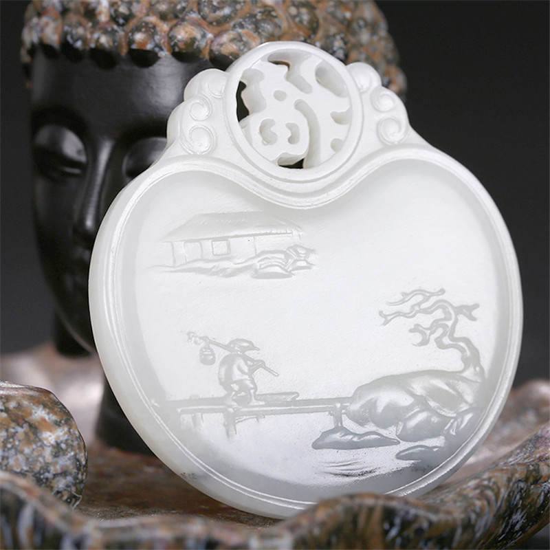 山水玉牌和田玉掛件，天然籽料玉石玉墜