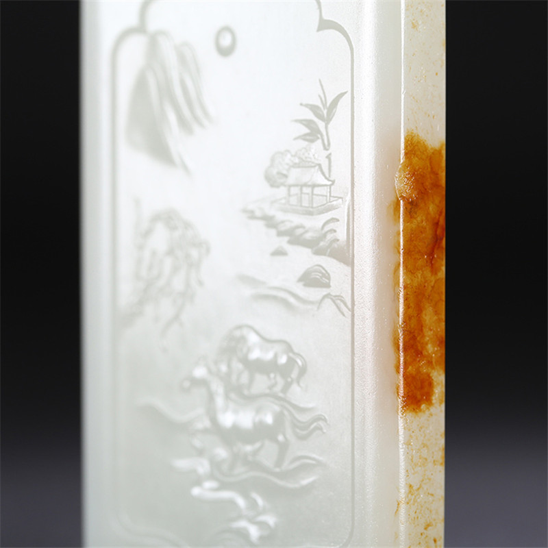 和田玉山水悠然自在掛件，白玉項鏈玉石。