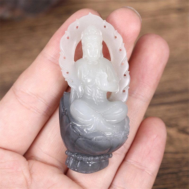 護佑之主和田玉觀音掛件，天然青花籽料掛墜。