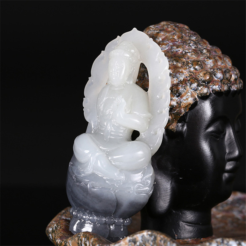 護佑之主和田玉觀音掛件，天然青花籽料掛墜。