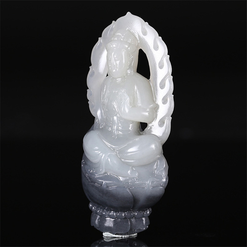 護佑之主和田玉觀音掛件，天然青花籽料掛墜。