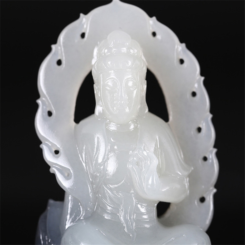 護佑之主和田玉觀音掛件，天然青花籽料掛墜。