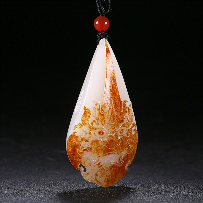 財(cái)福雙至和田玉貔貅掛墜，白玉籽料吊墜