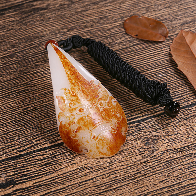 財(cái)福雙至和田玉貔貅掛墜，白玉籽料吊墜