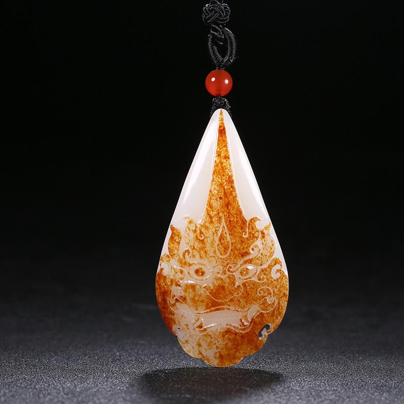 財(cái)福雙至和田玉貔貅掛墜，白玉籽料吊墜