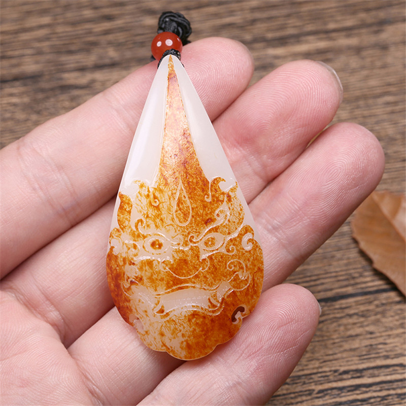 財(cái)福雙至和田玉貔貅掛墜，白玉籽料吊墜