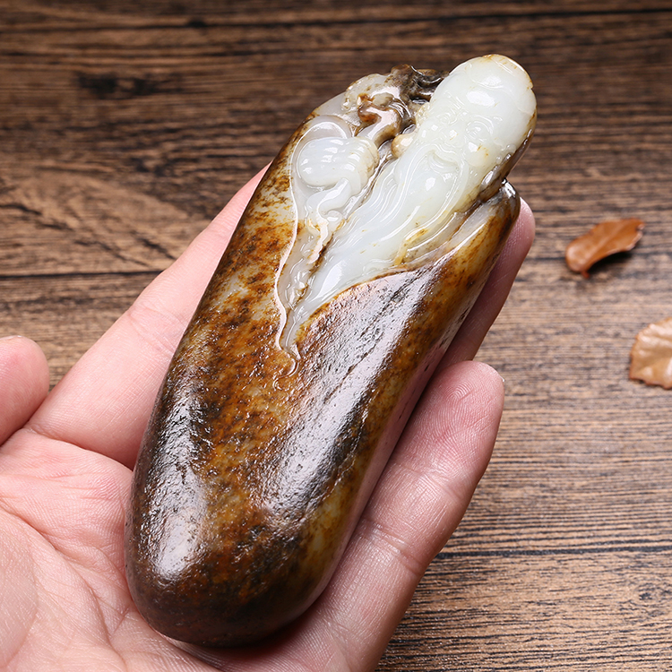 天然白玉壽星手玩件，和田玉掛件籽料