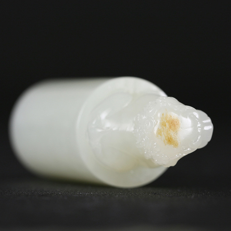 獅子和田玉手把件印章，天然玉石小巧擺件