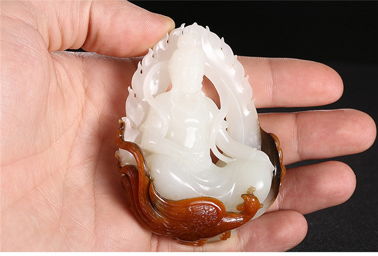 鳳拜觀音手玩件白玉把件，和田玉白玉籽料觀音