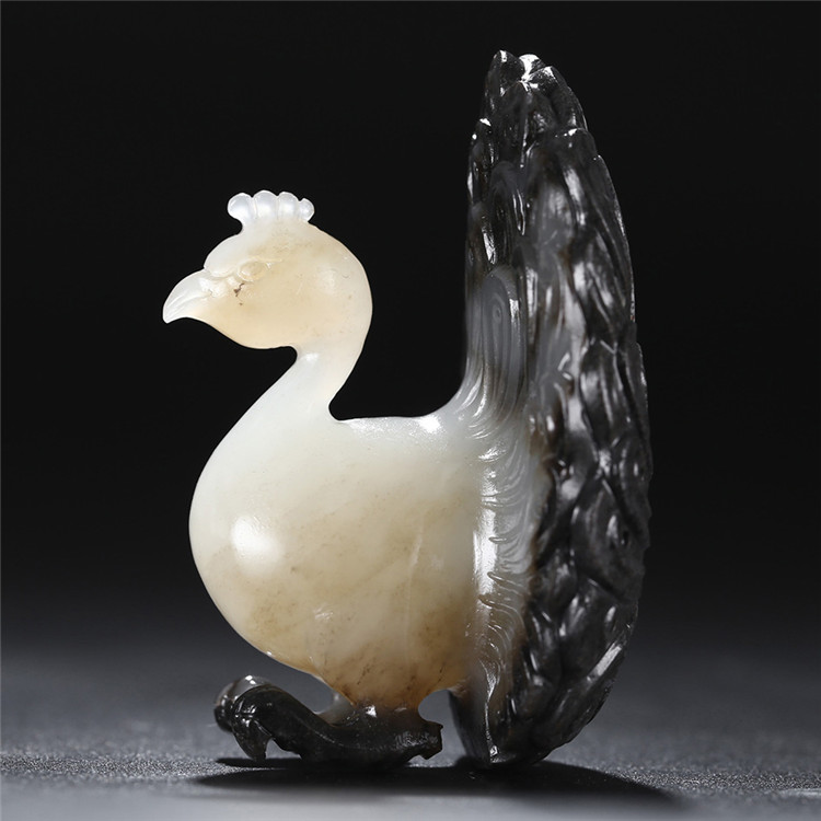 天然和田玉孔雀吊墜，白玉籽料掛件項鏈