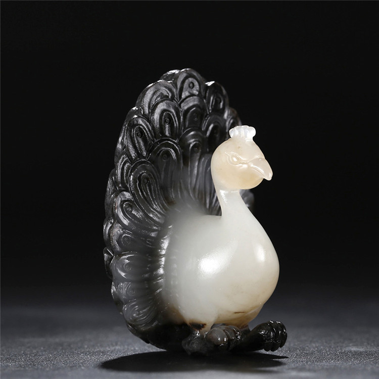 天然和田玉孔雀吊墜，白玉籽料掛件項鏈