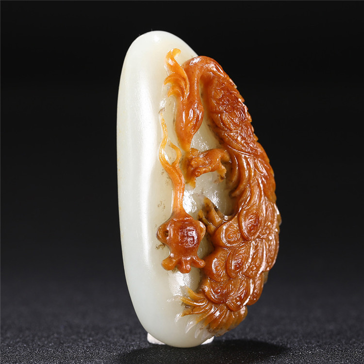 白玉項鏈優(yōu)雅孔雀吊墜，錦繡前程玉石掛墜