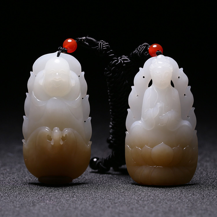 夫妻和田玉掛墜，玉佛觀音彌勒佛項(xiàng)鏈