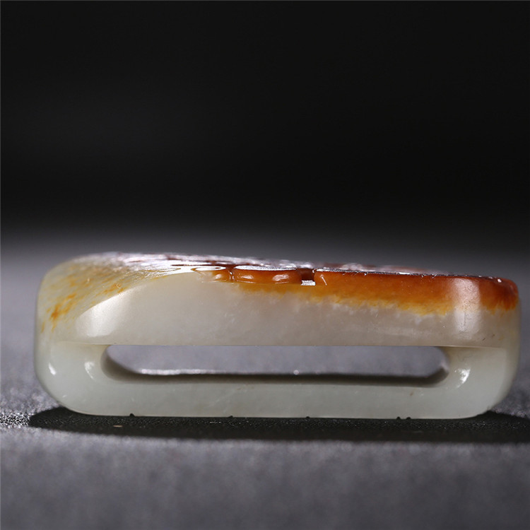 仿古龍御天下白玉皮帶扣，和田玉籽料真皮手把