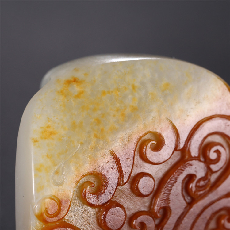 仿古龍御天下白玉皮帶扣，和田玉籽料真皮手把