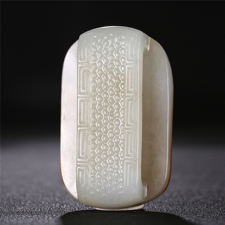 仿古龍御天下白玉皮帶扣，和田玉籽料真皮手把