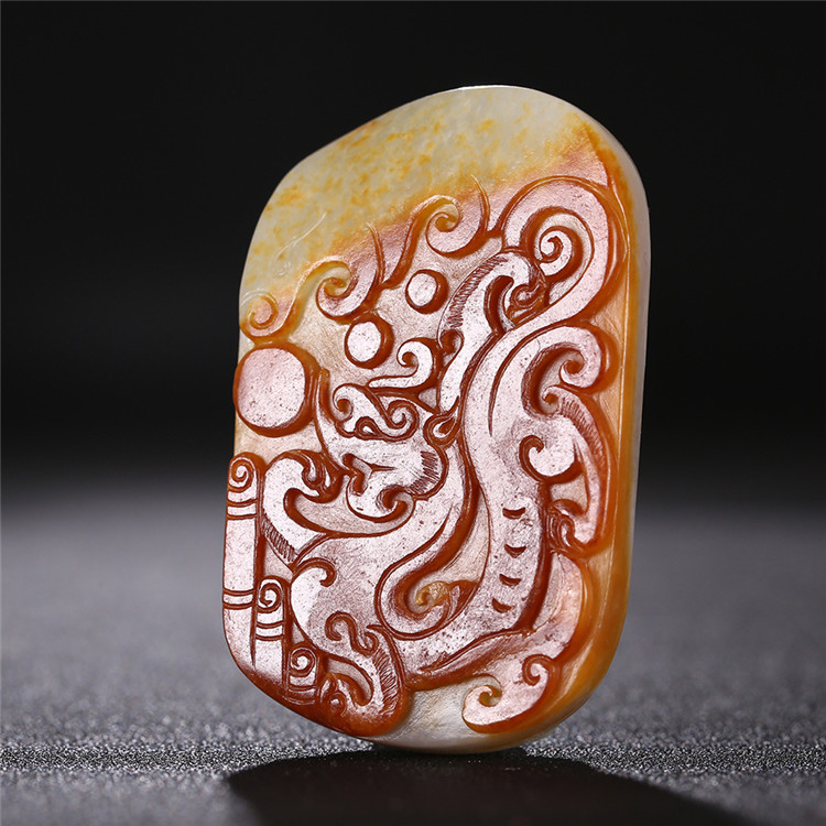 仿古龍御天下白玉皮帶扣，和田玉籽料真皮手把