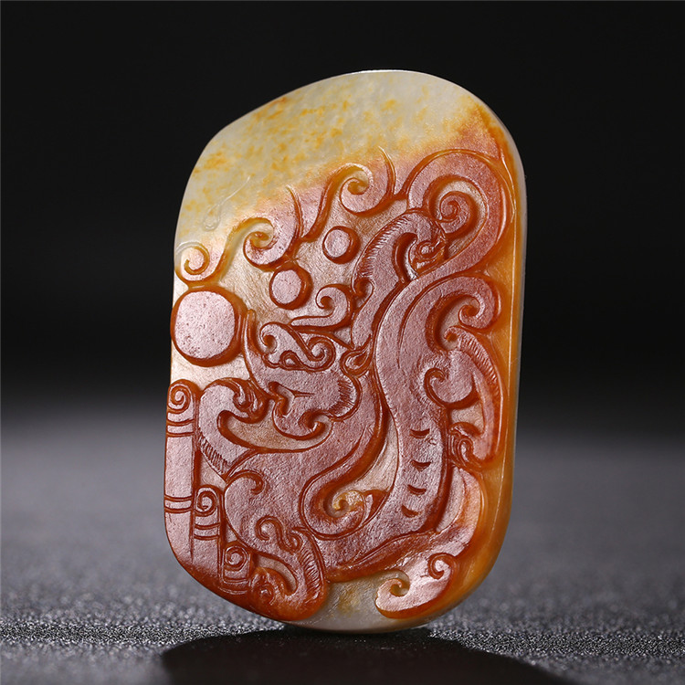 仿古龍御天下白玉皮帶扣，和田玉籽料真皮手把