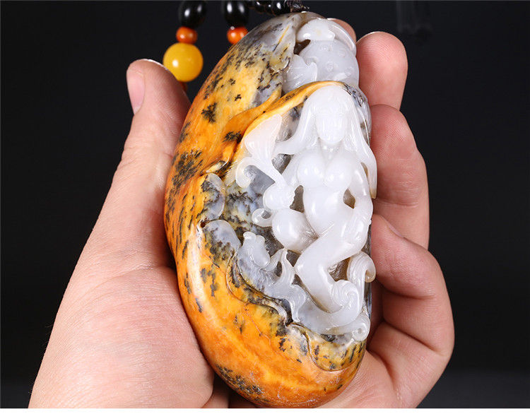 裸女玉貴人玉石手把件，和田玉籽料手玩件蘇工