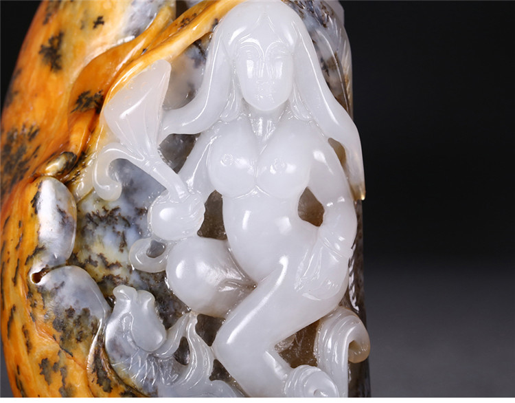 裸女玉貴人玉石手把件，和田玉籽料手玩件蘇工