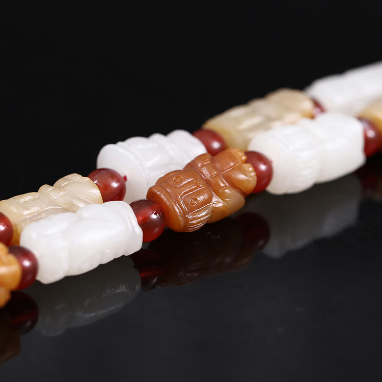 32顆和田玉珠佛像項(xiàng)鏈，真皮玉鏈天然白玉手鏈