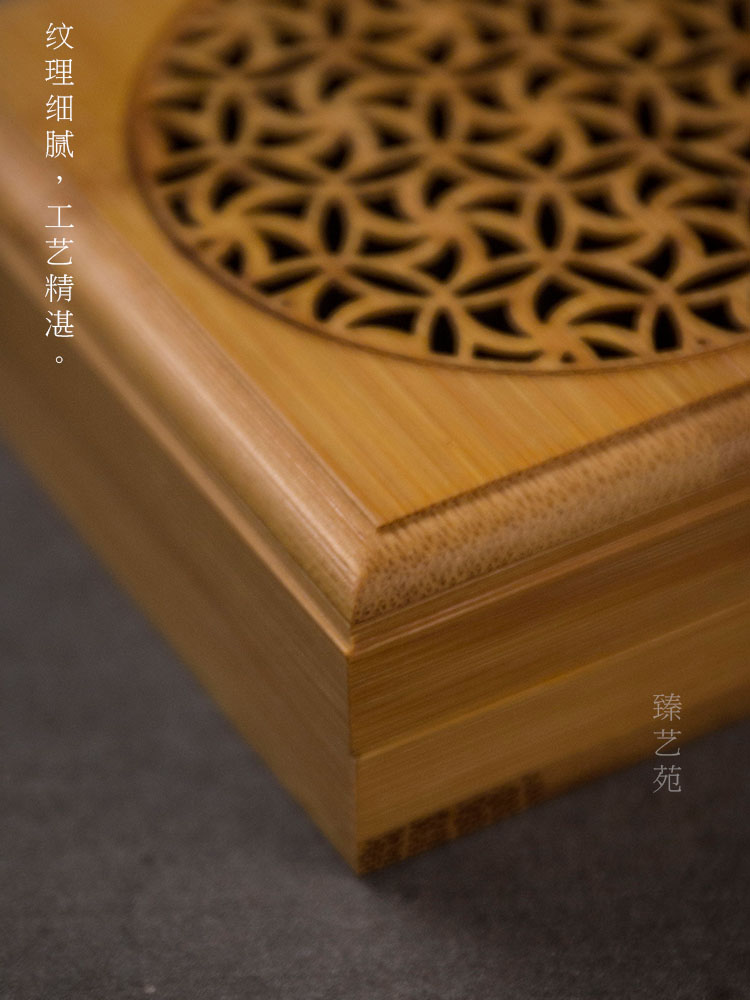 楠竹制鏤空花紋盤香爐，中式香薰竹香爐