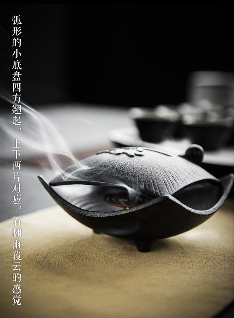 禪意粗陶茶道香爐，陶瓷檀香盤香薰爐。