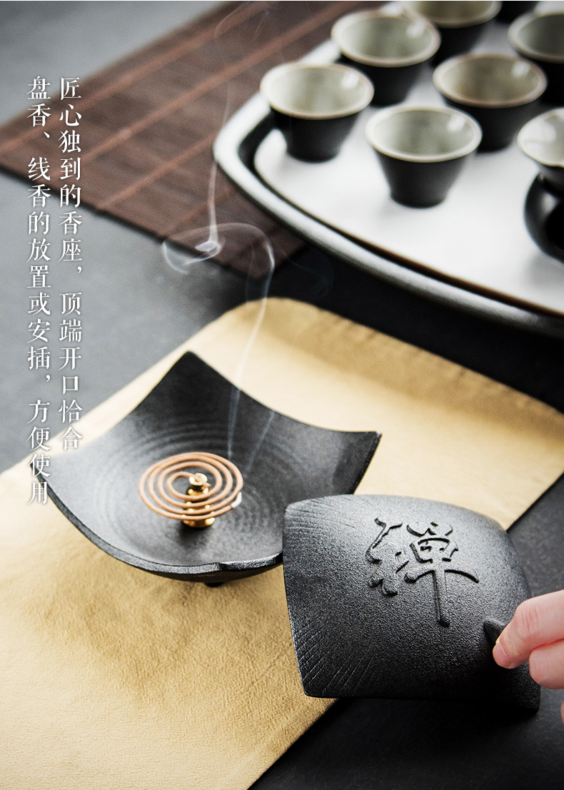 禪意粗陶茶道香爐，陶瓷檀香盤香薰爐。