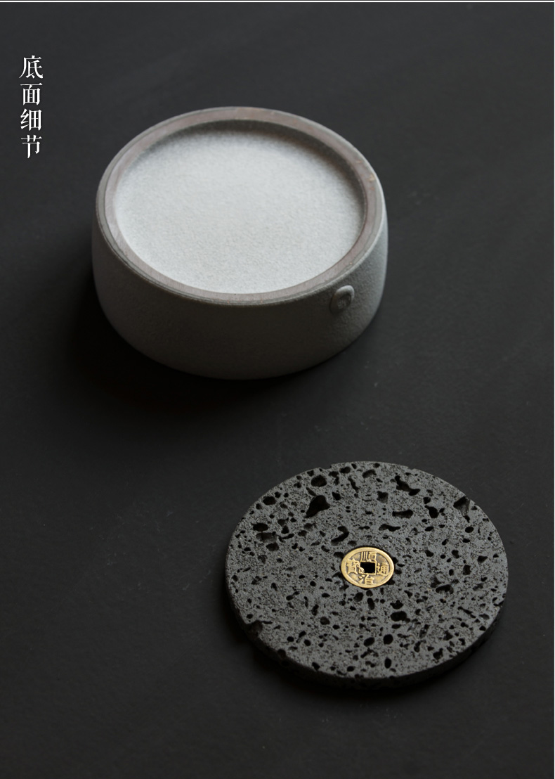 火山石小壺承天然巖石圓形茶托盤，陶瓷茶承儲