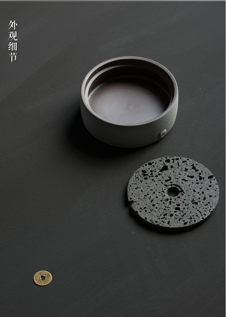 火山石小壺承天然巖石圓形茶托盤，陶瓷茶承儲