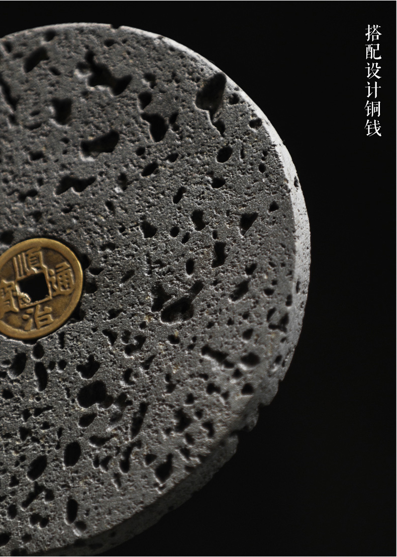 火山石小壺承天然巖石圓形茶托盤，陶瓷茶承儲