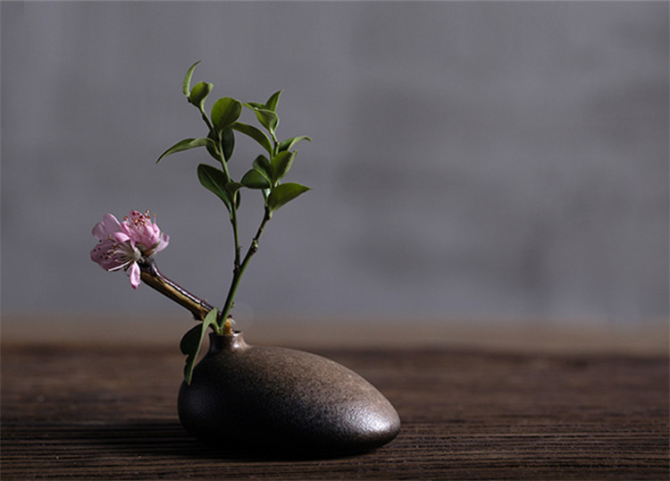 陶瓷花瓶桌面迷你小花插，中式禪意花插三石圖