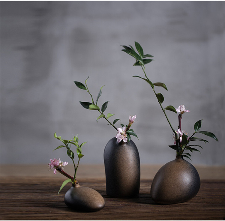 陶瓷花瓶桌面迷你小花插，中式禪意花插三石圖