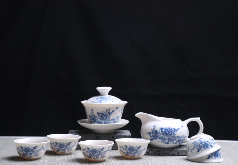 青花瓷茶具套裝禮盒，家用白瓷功夫茶具