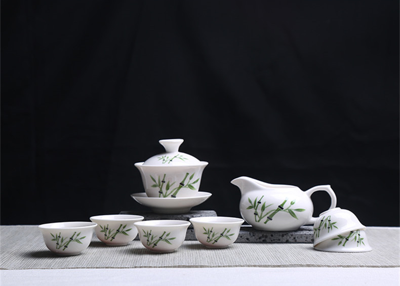 青花瓷茶具套裝禮盒，家用白瓷功夫茶具