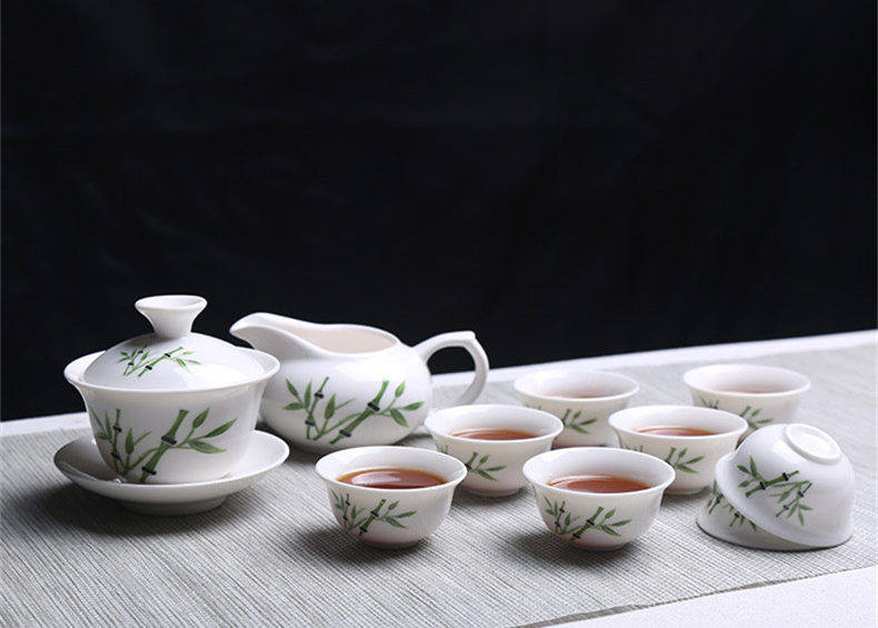 青花瓷茶具套裝禮盒，家用白瓷功夫茶具