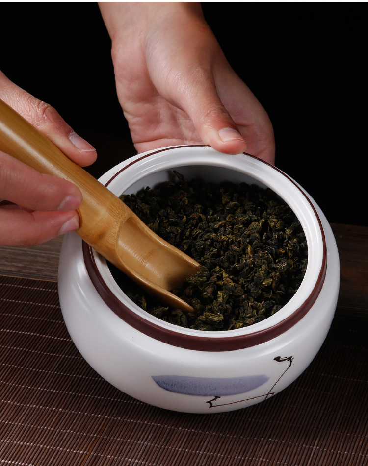 手繪陶瓷茶葉密封罐，龍泉青瓷禮盒裝普洱醒茶