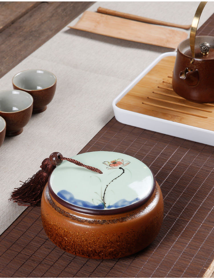 手繪陶瓷茶葉密封罐，龍泉青瓷禮盒裝普洱醒茶