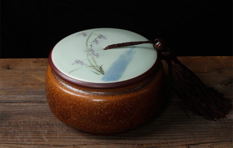 手繪陶瓷茶葉密封罐，龍泉青瓷禮盒裝普洱醒茶