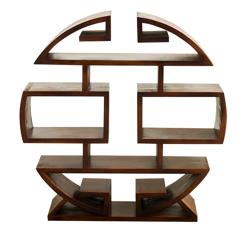 實木小多寶閣擺件博古架，圓形落地展示置物架