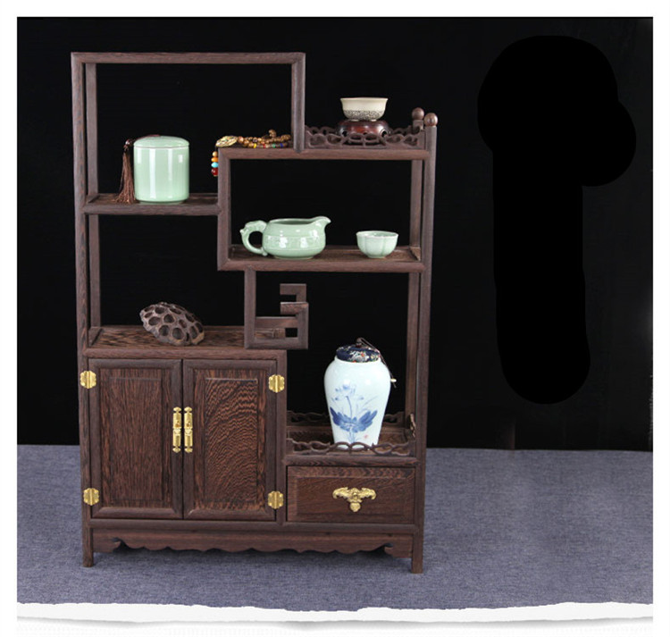 雞翅木實木小博古架，中式多寶閣擺件架