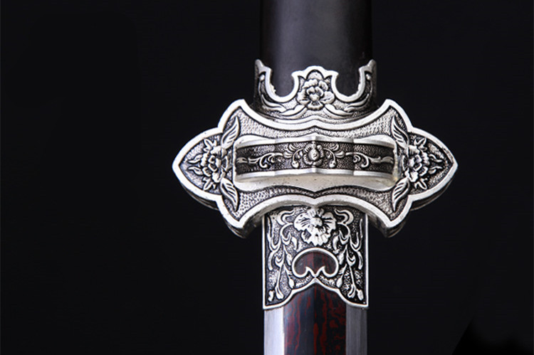 精美花紋剛唐劍兵器，古韻防銀裝黑紅劍