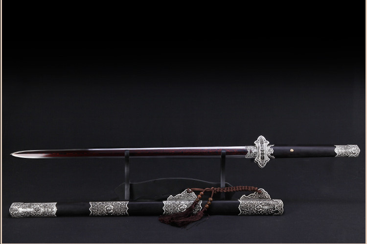精美花紋剛唐劍兵器，古韻防銀裝黑紅劍