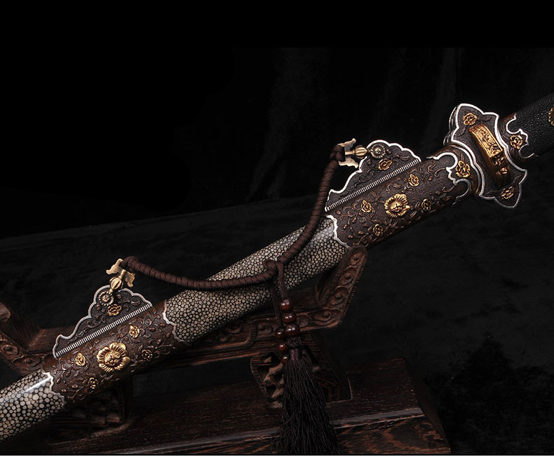 精美鎏金銀唐劍之王，冷兵器羽毛紋寶劍