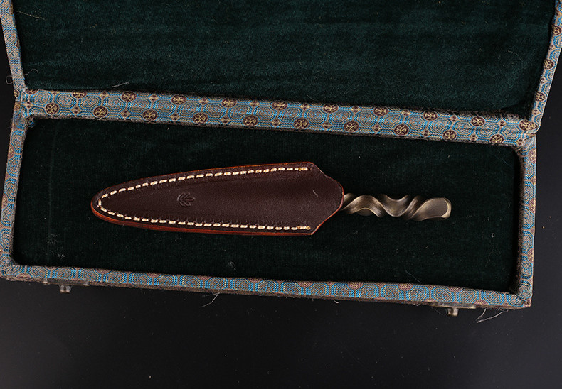 花紋鋼茶針茶錐手工普洱開茶刀，冷兵器茶具配