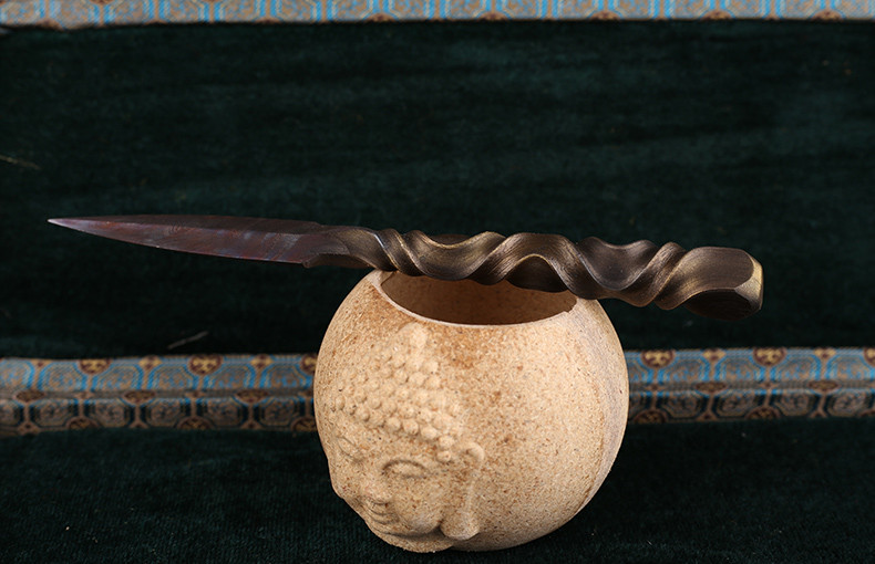 花紋鋼茶針茶錐手工普洱開茶刀，冷兵器茶具配