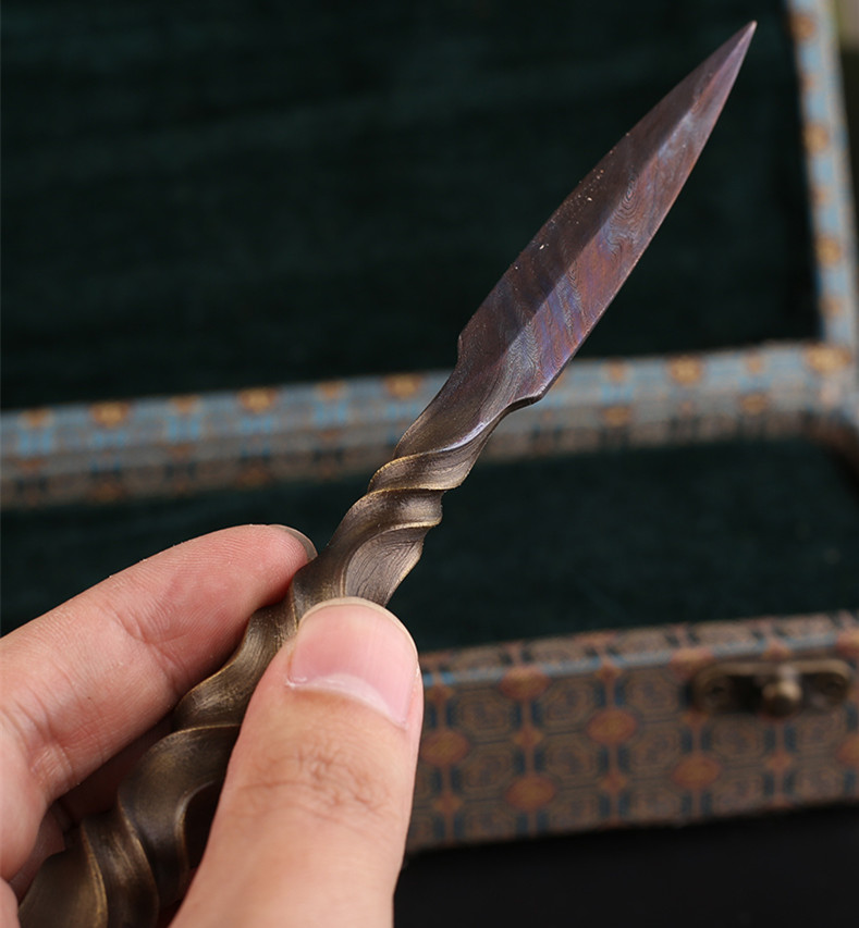 花紋鋼茶針茶錐手工普洱開茶刀，冷兵器茶具配