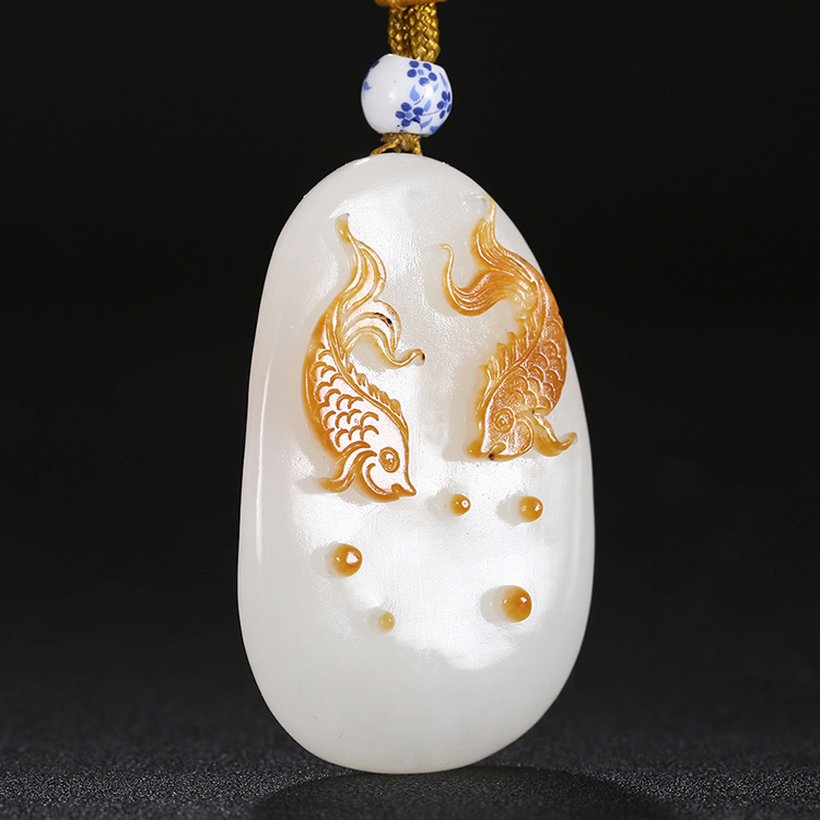 年年有余和田玉魚吊墜，天然白玉掛墜玉墜