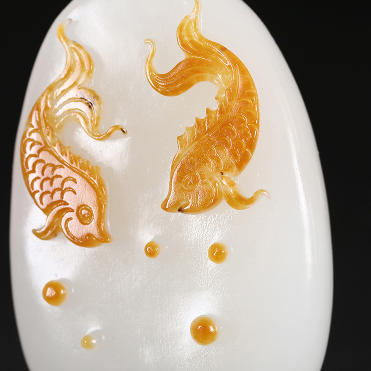 年年有余和田玉魚吊墜，天然白玉掛墜玉墜