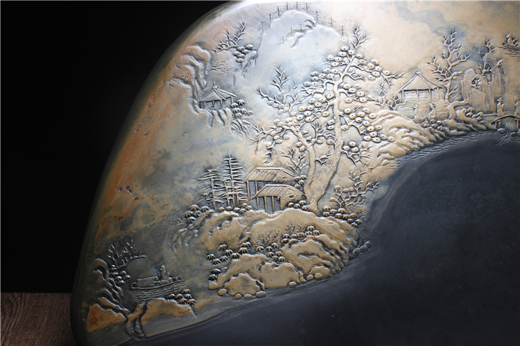 松山雅居歙硯手工精品，老坑金暈原石籽料